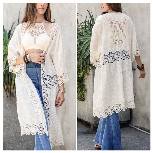Anna Crochet Open Patch Longline Kimono - Picture 10 of 10